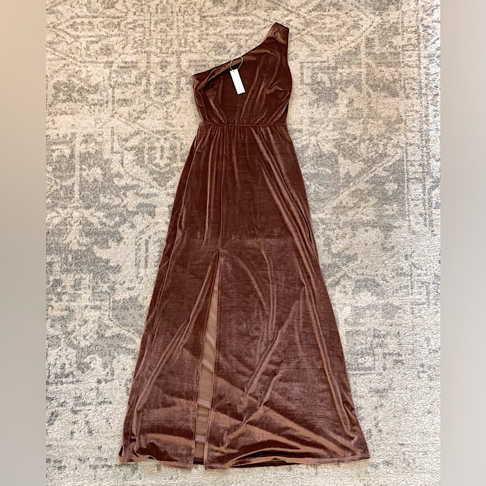 Baltic Born Tatiana Velvet One Shoulder Maxi Dress, S, Bronze